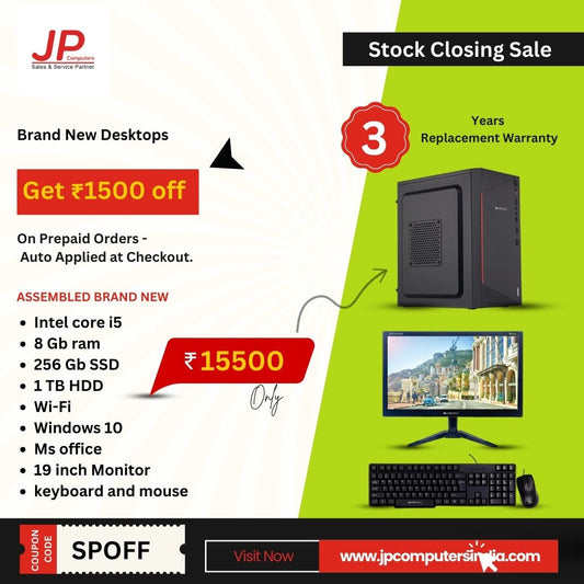 Brand New | intel core I5 | 8 GB Ram | 256 GB SSD | 1 TB Hard disk | Wifi | Windows 10 | Ms Office | 19 inch Moniter | Keyboard and Mouse - 3 YEARS REPLACEMENT WARRANTY